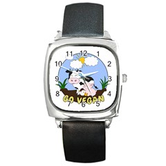 Friends Not Food - Cute Pig And Chicken Square Metal Watch by Valentinaart