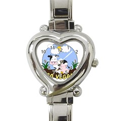 Friends Not Food - Cute Pig And Chicken Heart Italian Charm Watch by Valentinaart