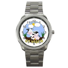 Friends Not Food - Cute Pig And Chicken Sport Metal Watch by Valentinaart