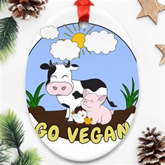 Friends Not Food - Cute Pig And Chicken Oval Ornament (two Sides) by Valentinaart