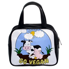 Friends Not Food - Cute Pig And Chicken Classic Handbags (2 Sides) by Valentinaart