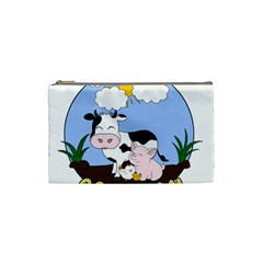 Friends Not Food - Cute Pig And Chicken Cosmetic Bag (small)  by Valentinaart