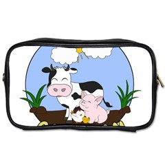 Friends Not Food - Cute Pig And Chicken Toiletries Bags by Valentinaart