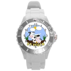 Friends Not Food - Cute Pig And Chicken Round Plastic Sport Watch (l) by Valentinaart