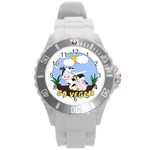 Friends Not Food - Cute Pig and Chicken Round Plastic Sport Watch (L) Front