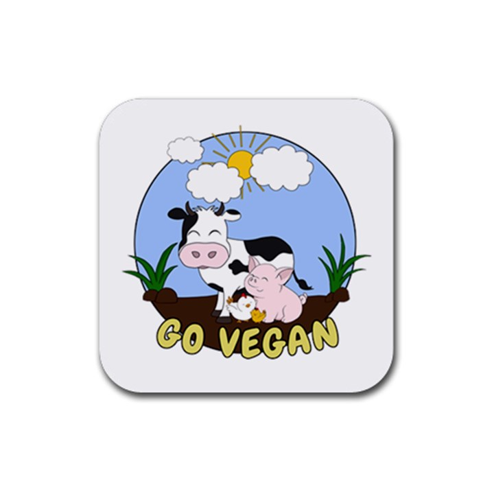 Friends Not Food - Cute Pig and Chicken Rubber Coaster (Square) 