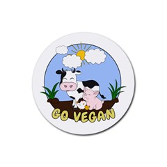 Friends Not Food - Cute Pig And Chicken Rubber Coaster (round)  by Valentinaart