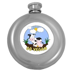 Friends Not Food - Cute Pig And Chicken Round Hip Flask (5 Oz) by Valentinaart