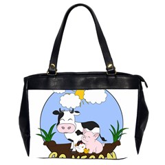 Friends Not Food - Cute Pig And Chicken Office Handbags (2 Sides)  by Valentinaart