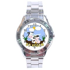 Friends Not Food - Cute Pig And Chicken Stainless Steel Analogue Watch by Valentinaart