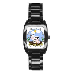 Friends Not Food - Cute Pig And Chicken Stainless Steel Barrel Watch by Valentinaart