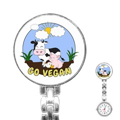 Friends Not Food - Cute Pig And Chicken Stainless Steel Nurses Watch by Valentinaart