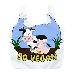 Friends Not Food - Cute Pig And Chicken Full Print Recycle Bags (l)  by Valentinaart