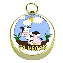 Friends Not Food - Cute Pig And Chicken Gold Compasses by Valentinaart