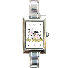 Friends Not Food - Cute Pig And Chicken Rectangle Italian Charm Watch by Valentinaart