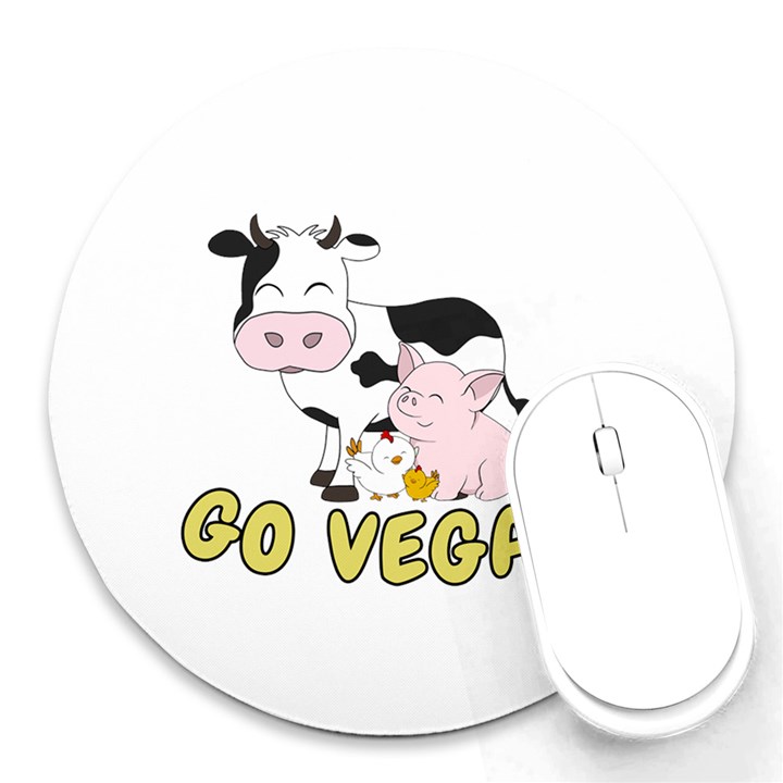 Friends Not Food - Cute Pig and Chicken Round Mousepads