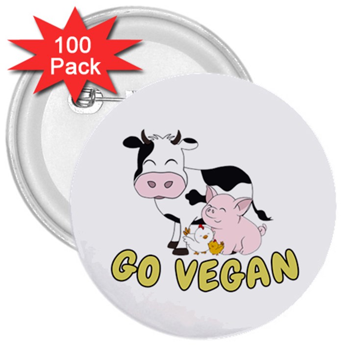 Friends Not Food - Cute Pig and Chicken 3  Buttons (100 pack) 