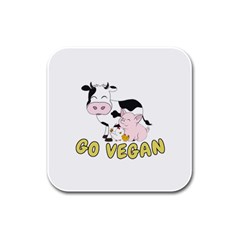 Friends Not Food - Cute Pig And Chicken Rubber Square Coaster (4 Pack)  by Valentinaart