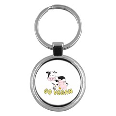 Friends Not Food - Cute Pig And Chicken Key Chains (round)  by Valentinaart