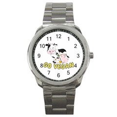 Friends Not Food - Cute Pig And Chicken Sport Metal Watch by Valentinaart