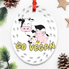 Friends Not Food - Cute Pig And Chicken Ornament (oval Filigree) by Valentinaart