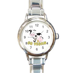 Friends Not Food - Cute Pig And Chicken Round Italian Charm Watch by Valentinaart