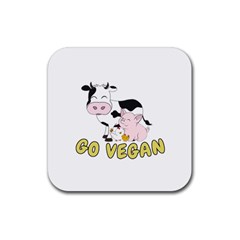 Friends Not Food - Cute Pig And Chicken Rubber Coaster (square)  by Valentinaart