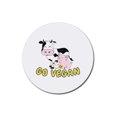 Friends Not Food - Cute Pig And Chicken Rubber Coaster (round)  by Valentinaart