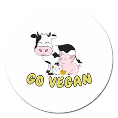 Friends Not Food - Cute Pig And Chicken Magnet 5  (round) by Valentinaart