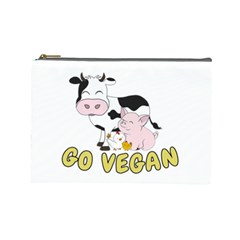 Friends Not Food - Cute Pig And Chicken Cosmetic Bag (large)  by Valentinaart