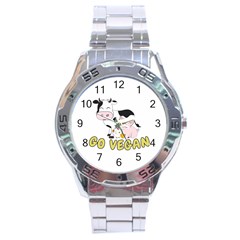 Friends Not Food - Cute Pig And Chicken Stainless Steel Analogue Watch by Valentinaart