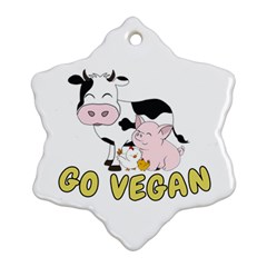 Friends Not Food - Cute Pig And Chicken Snowflake Ornament (two Sides) by Valentinaart