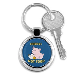 Friends Not Food - Cute Pig And Chicken Key Chains (round)  by Valentinaart