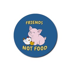 Friends Not Food - Cute Pig And Chicken Rubber Coaster (round)  by Valentinaart