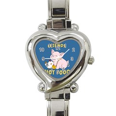 Friends Not Food - Cute Pig And Chicken Heart Italian Charm Watch