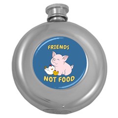 Friends Not Food - Cute Pig And Chicken Round Hip Flask (5 Oz) by Valentinaart