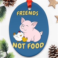 Friends Not Food - Cute Pig And Chicken Oval Ornament (two Sides) by Valentinaart