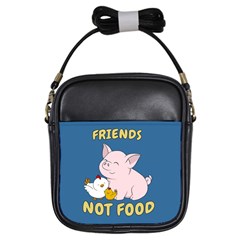 Friends Not Food - Cute Pig And Chicken Girls Sling Bags by Valentinaart