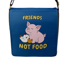 Friends Not Food - Cute Pig And Chicken Flap Messenger Bag (l)  by Valentinaart