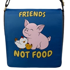 Friends Not Food - Cute Pig And Chicken Flap Messenger Bag (s) by Valentinaart