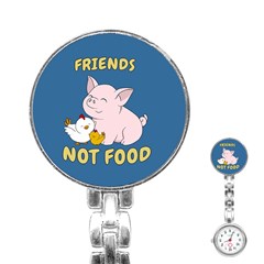 Friends Not Food - Cute Pig And Chicken Stainless Steel Nurses Watch by Valentinaart