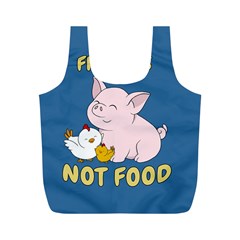 Friends Not Food - Cute Pig And Chicken Full Print Recycle Bags (m)  by Valentinaart