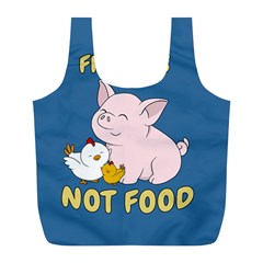 Friends Not Food - Cute Pig And Chicken Full Print Recycle Bags (l)  by Valentinaart