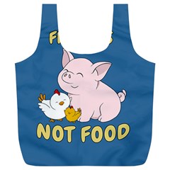 Friends Not Food - Cute Pig And Chicken Full Print Recycle Bags (l)  by Valentinaart