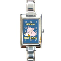 Friends Not Food - Cute Pig And Chicken Rectangle Italian Charm Watch by Valentinaart