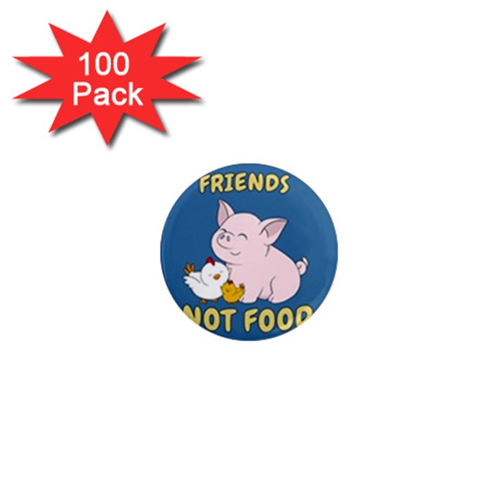 Friends Not Food - Cute Pig and Chicken 1  Mini Magnets (100 pack) 