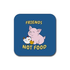 Friends Not Food - Cute Pig And Chicken Rubber Coaster (square)  by Valentinaart