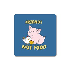 Friends Not Food - Cute Pig And Chicken Square Magnet by Valentinaart