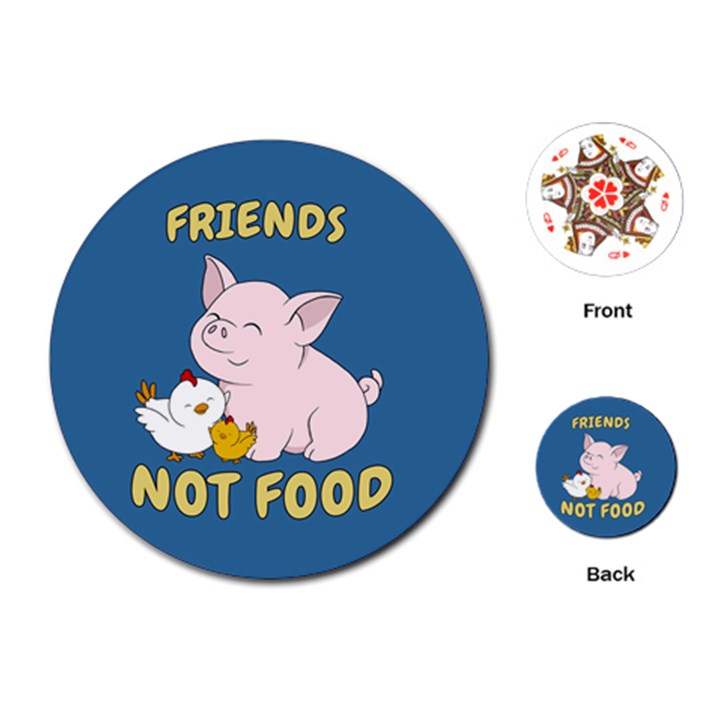 Friends Not Food - Cute Pig and Chicken Playing Cards (Round) 