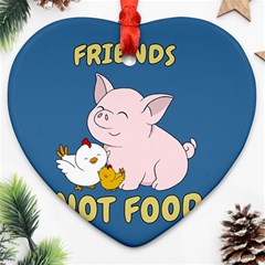 Friends Not Food - Cute Pig And Chicken Heart Ornament (two Sides) by Valentinaart